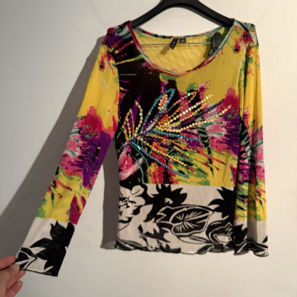 Y2K Azi Beaded Mesh Top Colorful Large Boho Grunge Whimsigoth Club